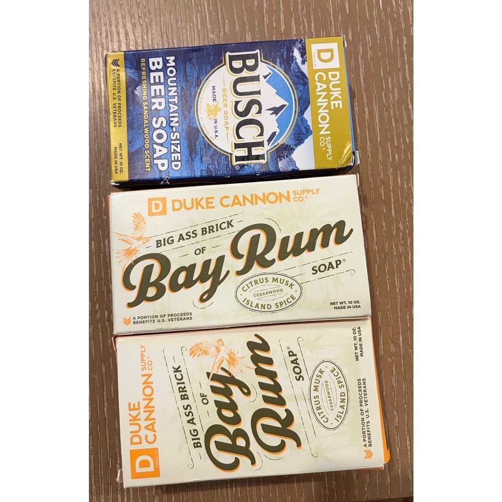 3 pack Duke Cannon  Bourbon Busch, Bay Rum 2 Soap Bars